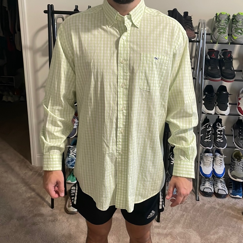 Vineyard Vines Green and White Checkered Button Down